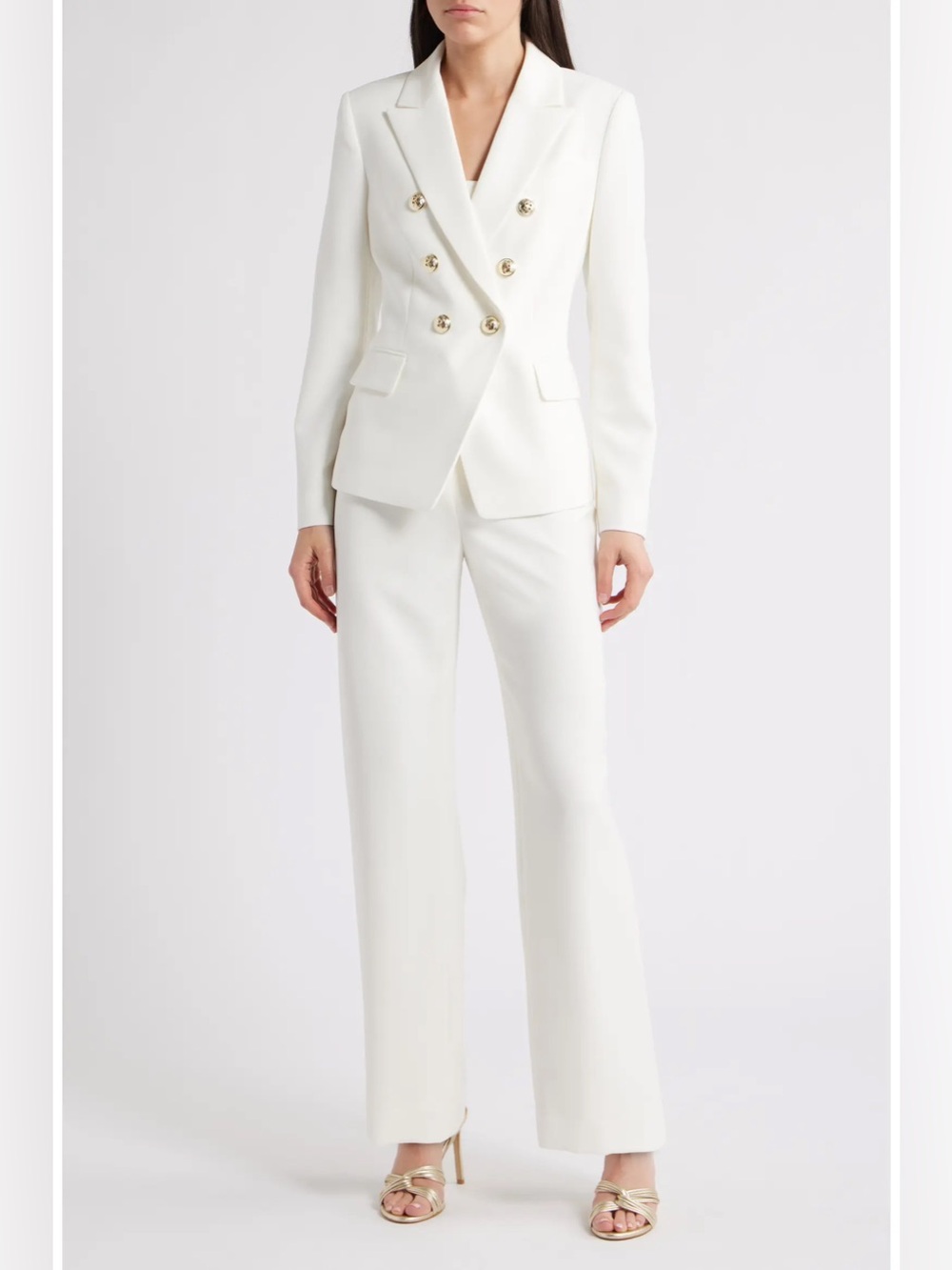 Tahari ASL Double Breasted Two-Piece Suit Ivory Size 10 NWT